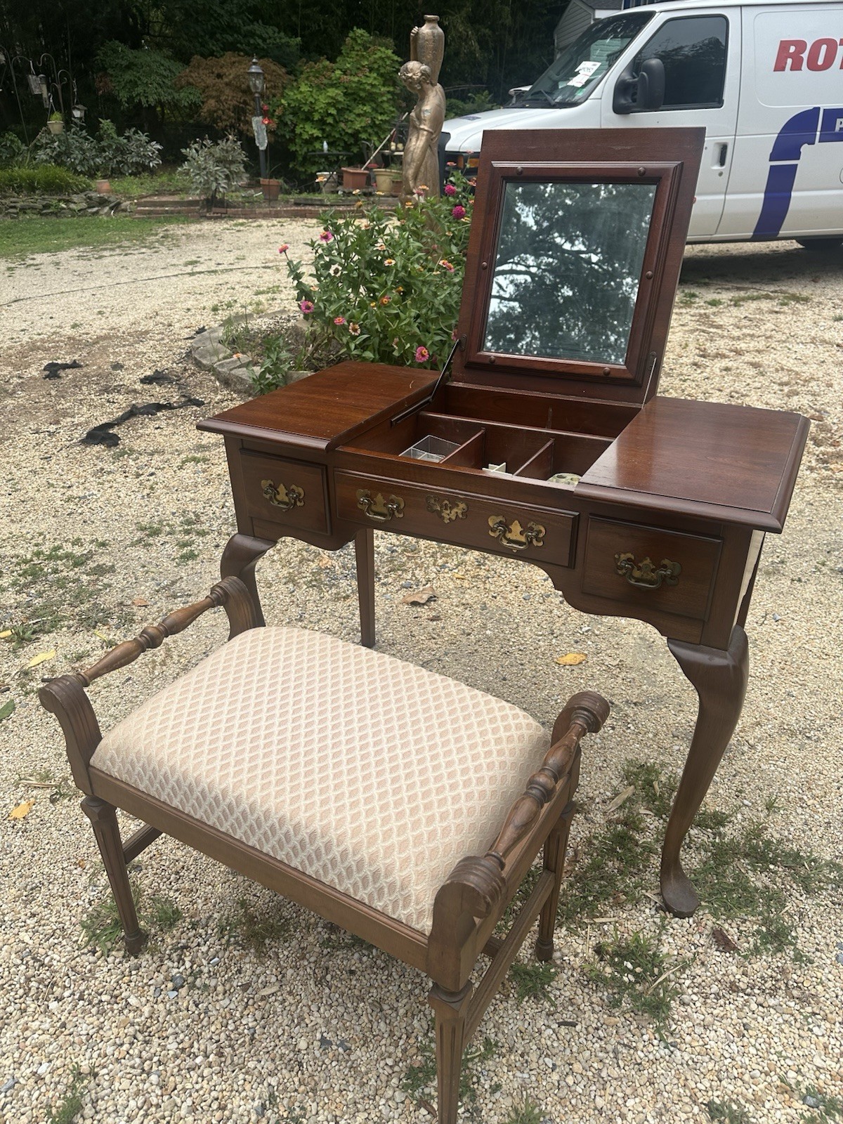 wooden, antique vanity/ makeup table $250