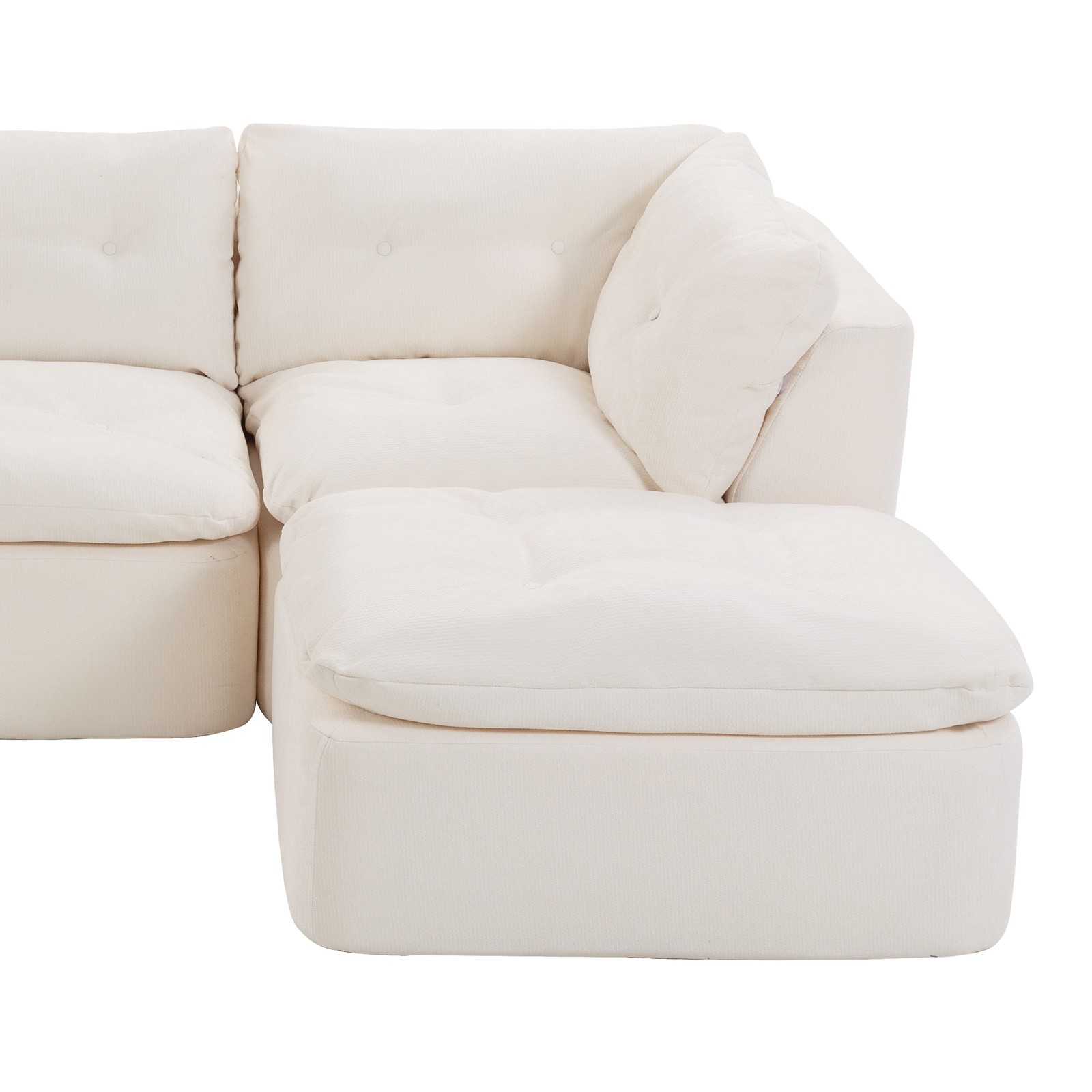 Modular Sectional Sofa Cloud L-Shaped 4-Seater Chenille Fabric Beige