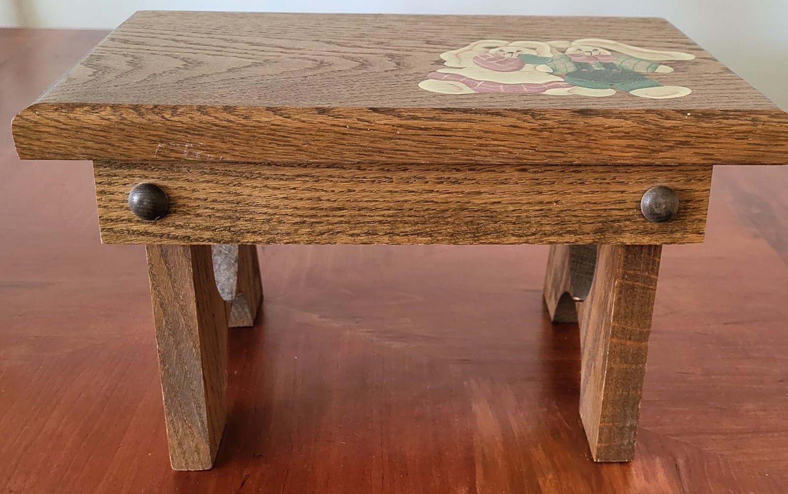 Solid Wood Handmade Hand Painted Footstool 12″ Long By 7″ Wide By 7″ High
