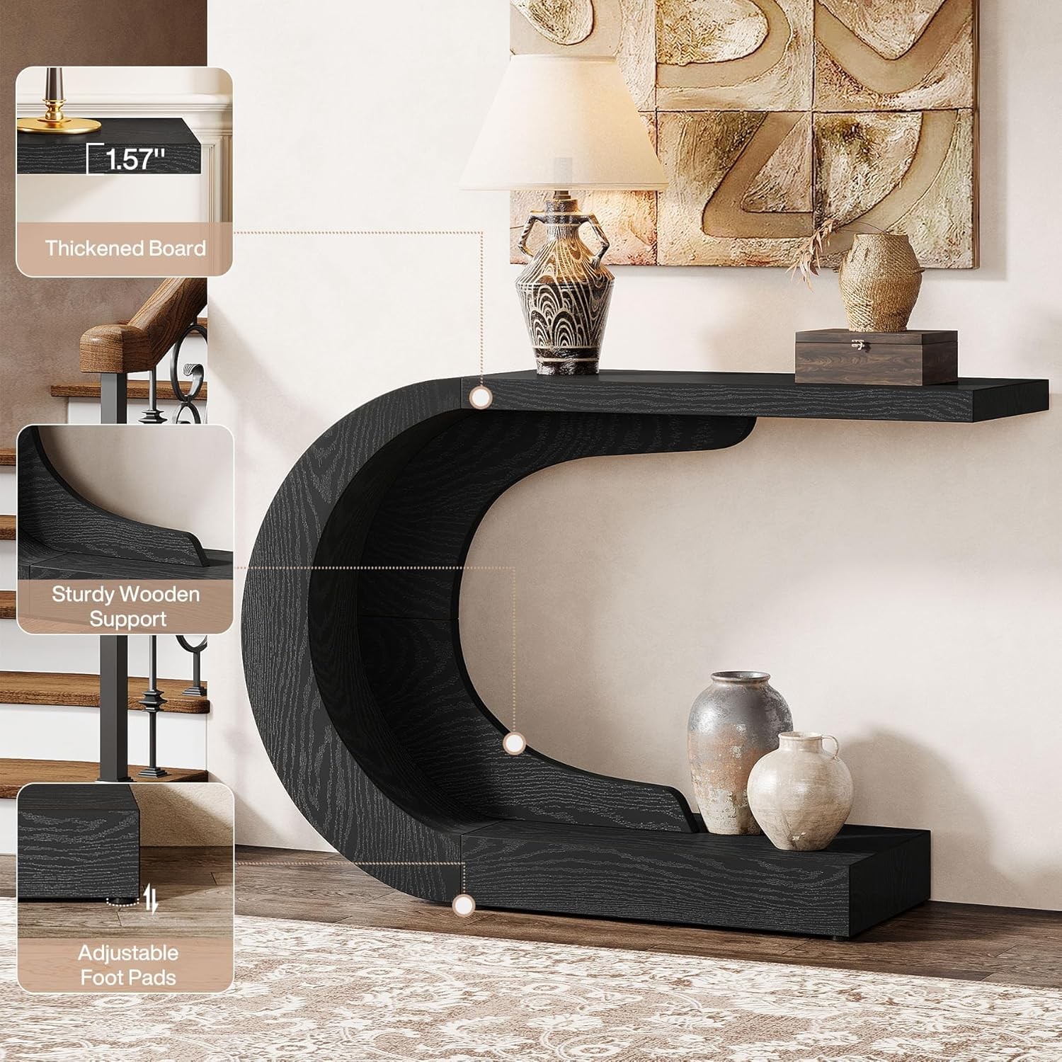 43.3″ Modern Console Table for Entryway,Wood C-Shaped Hallway Entry Accent Table