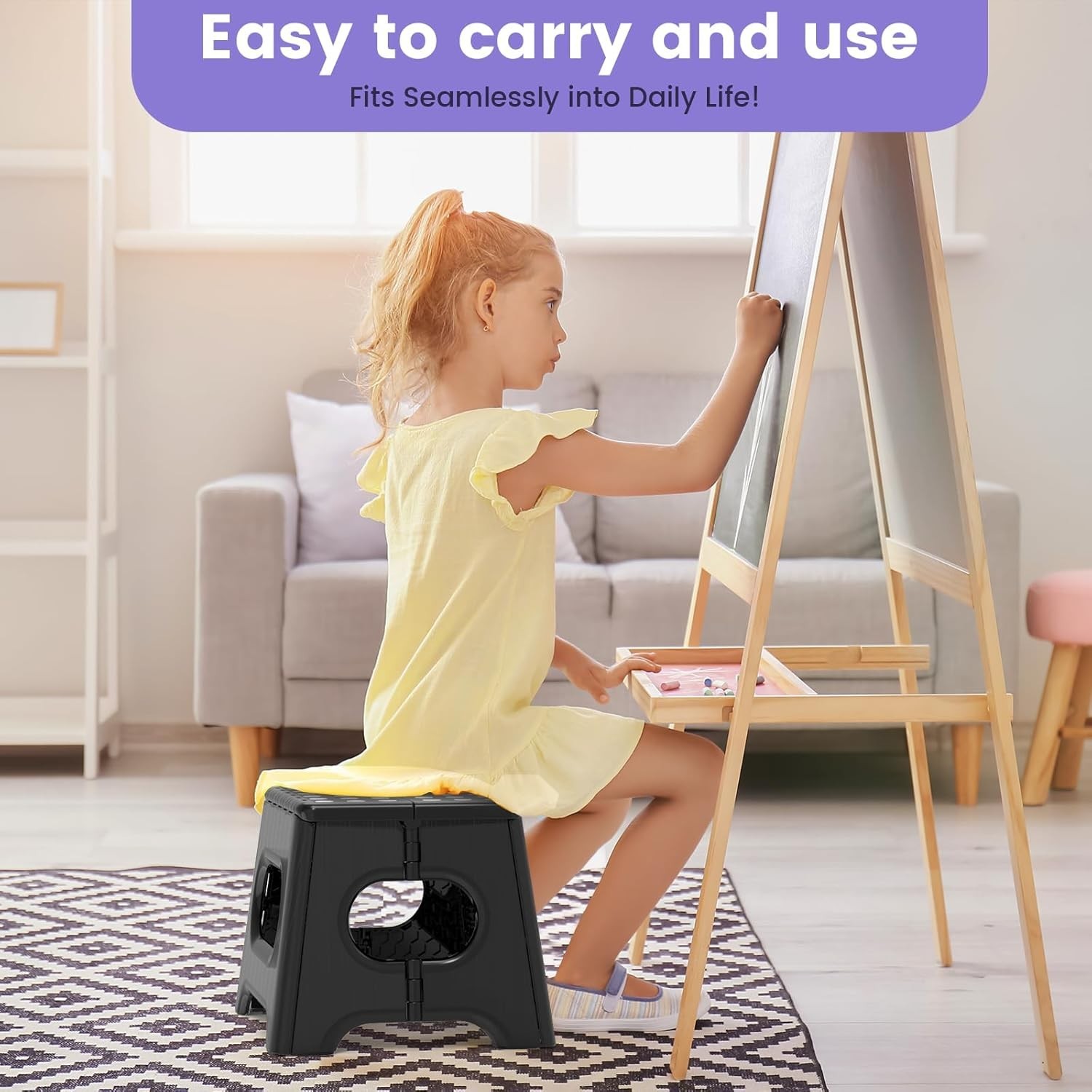 Folding Step Stool 9″ Tall, 300Lb Capacity Non-Slip Collapsible Stool Black