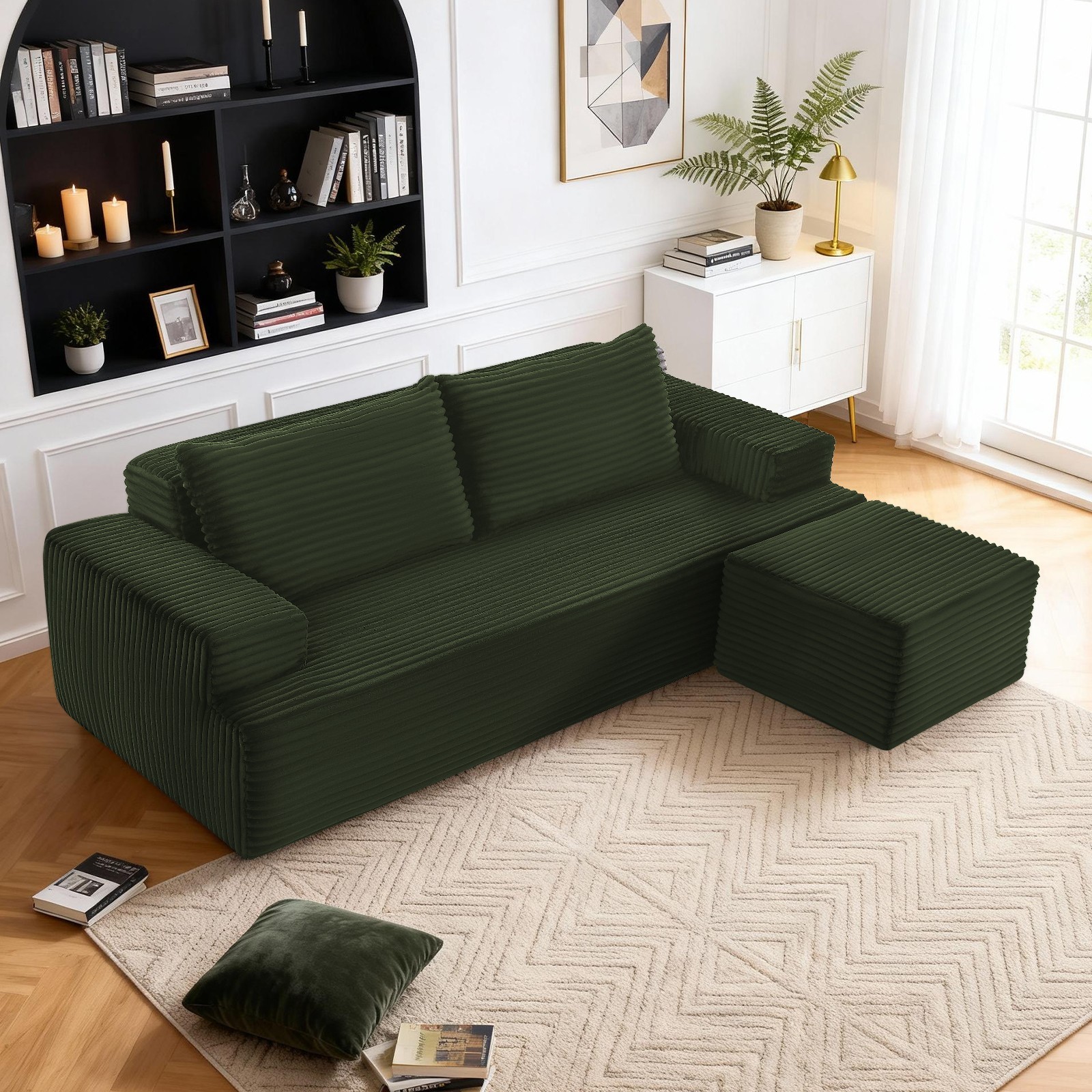 L-Shaped Modular Sectional Sofa,3 Seater Deep Seat Boneless Couch with Ottoman