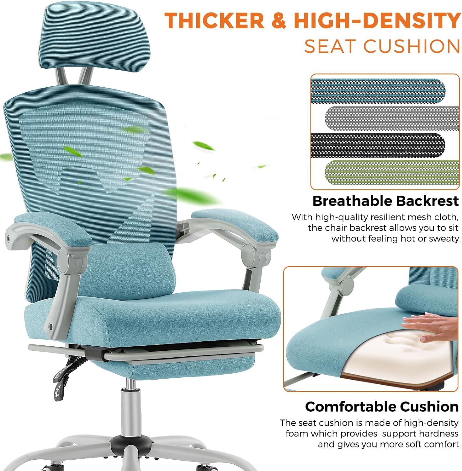 Ergonomic Adjustable Computer Chair High Back Mesh Office Chair with Footrest