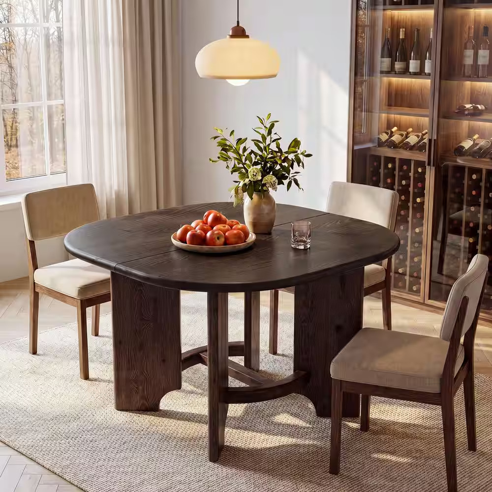 Halseey Square Brown Solid Wood 47.24 In. Trestle Dining Table for 6 Geometric 4