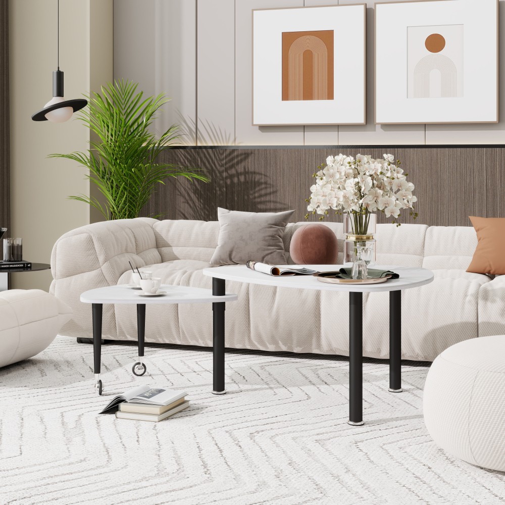 Coffee Table with 360-Degree Rotation Solid Wood Legs Comes with Two Tables