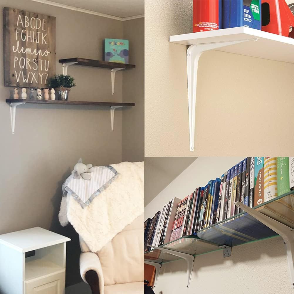 Shelf Bracket 12×10 In, 10 PCS White Shelving Brackets, L Brackets for Shelves S