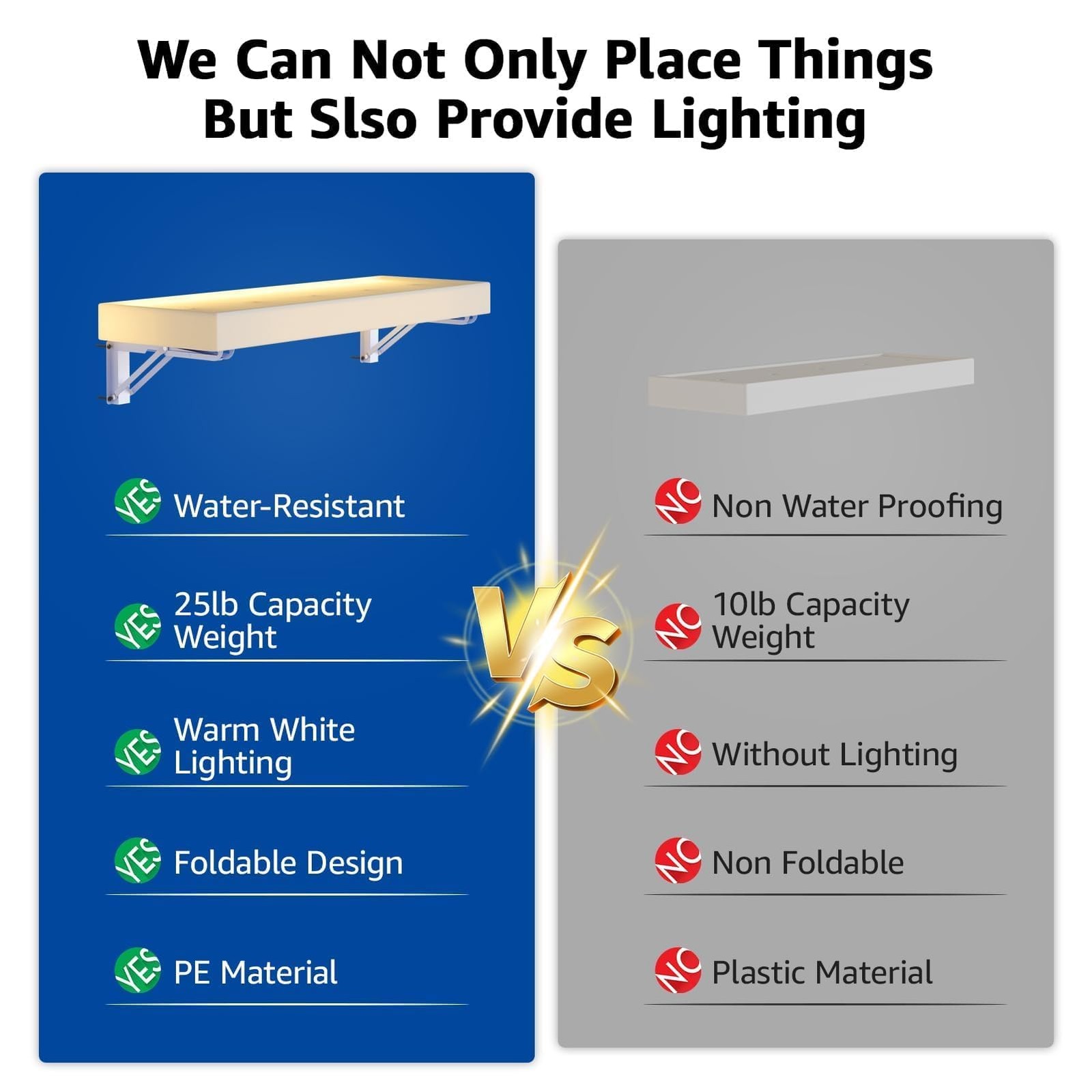 Floating Shelves with LED Lights – Foldable Wall Shelves Glowing Warm White, …