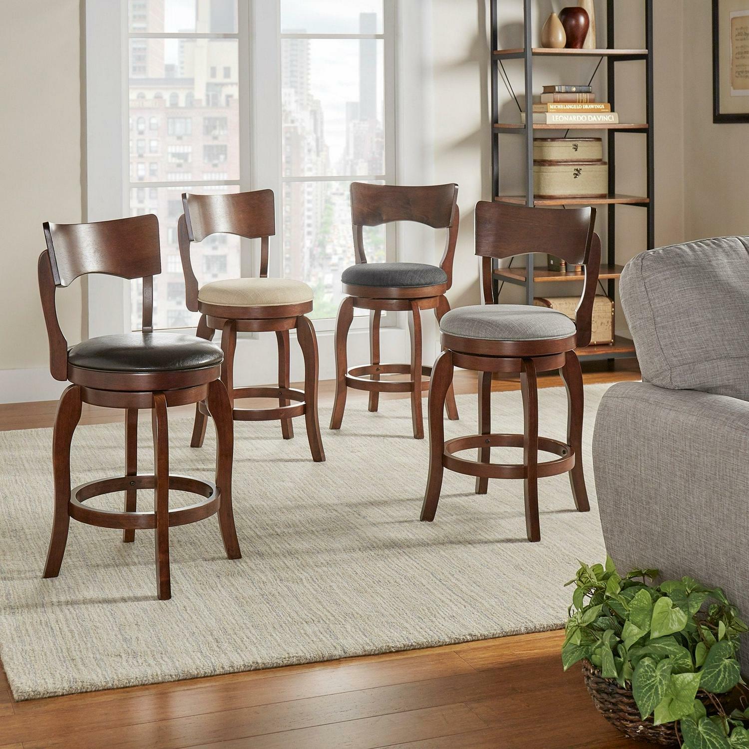 Transitional Swivel 24-inch Counter Height Stool Scroll/Curved Back Padded Seat