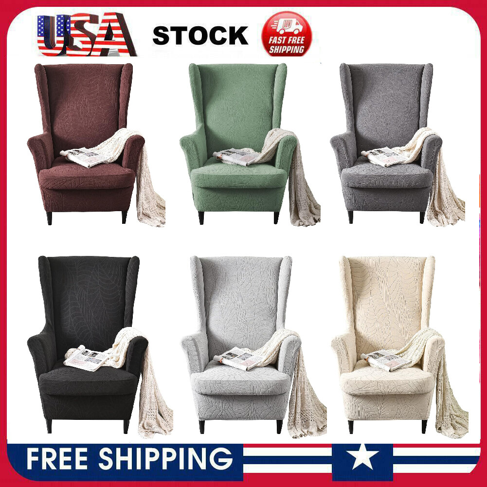2x Wingback Chair Slipcover Jacquard Stretch Wing Chair Cover Armchair Slipcover