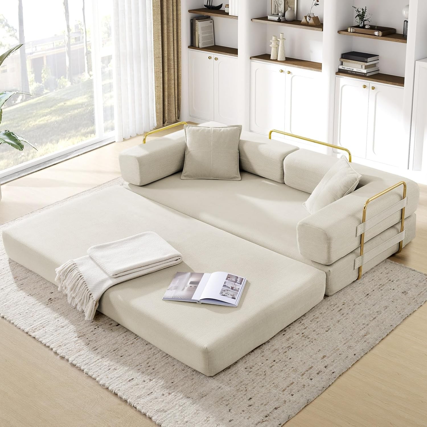 78″ Modular Cloud Sofa Bed 4-in-1 with Gold Frame – Boneless Floor Couch