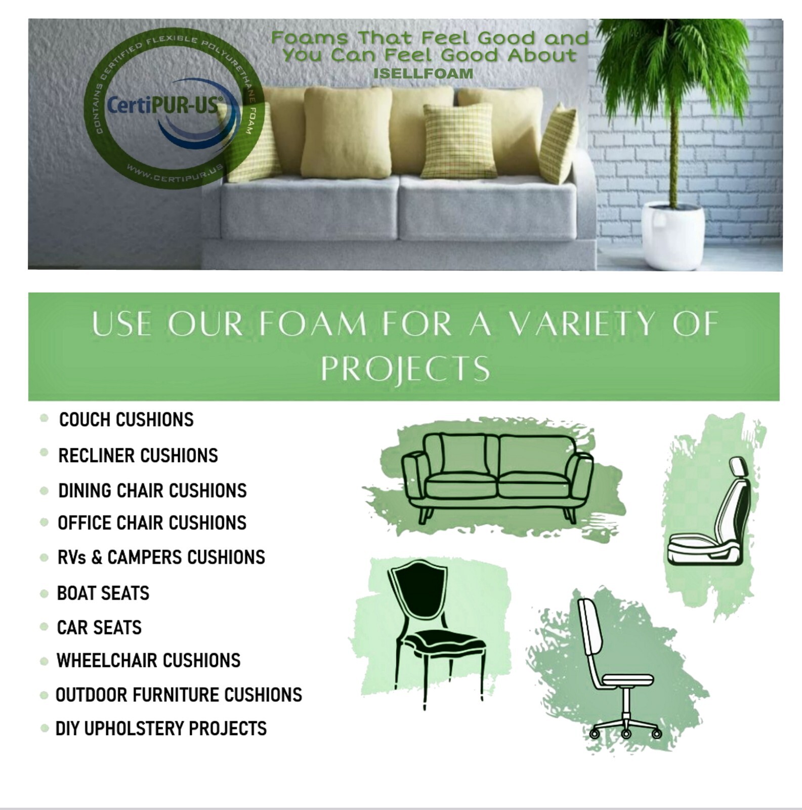 Upholstery Foam Cushion 6″x 22″x 80″ (Firm) 1.8 lb/per cubic ft density 48lb-ILD