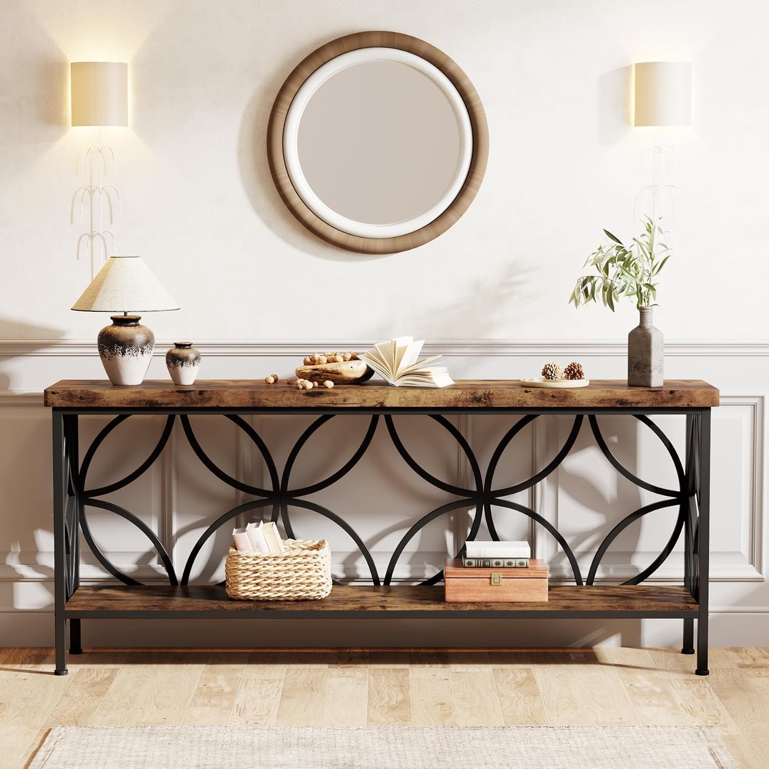 70.9-Inch Narrow Sofa Table Industrial Long Sofa Table Behind Couch Entry