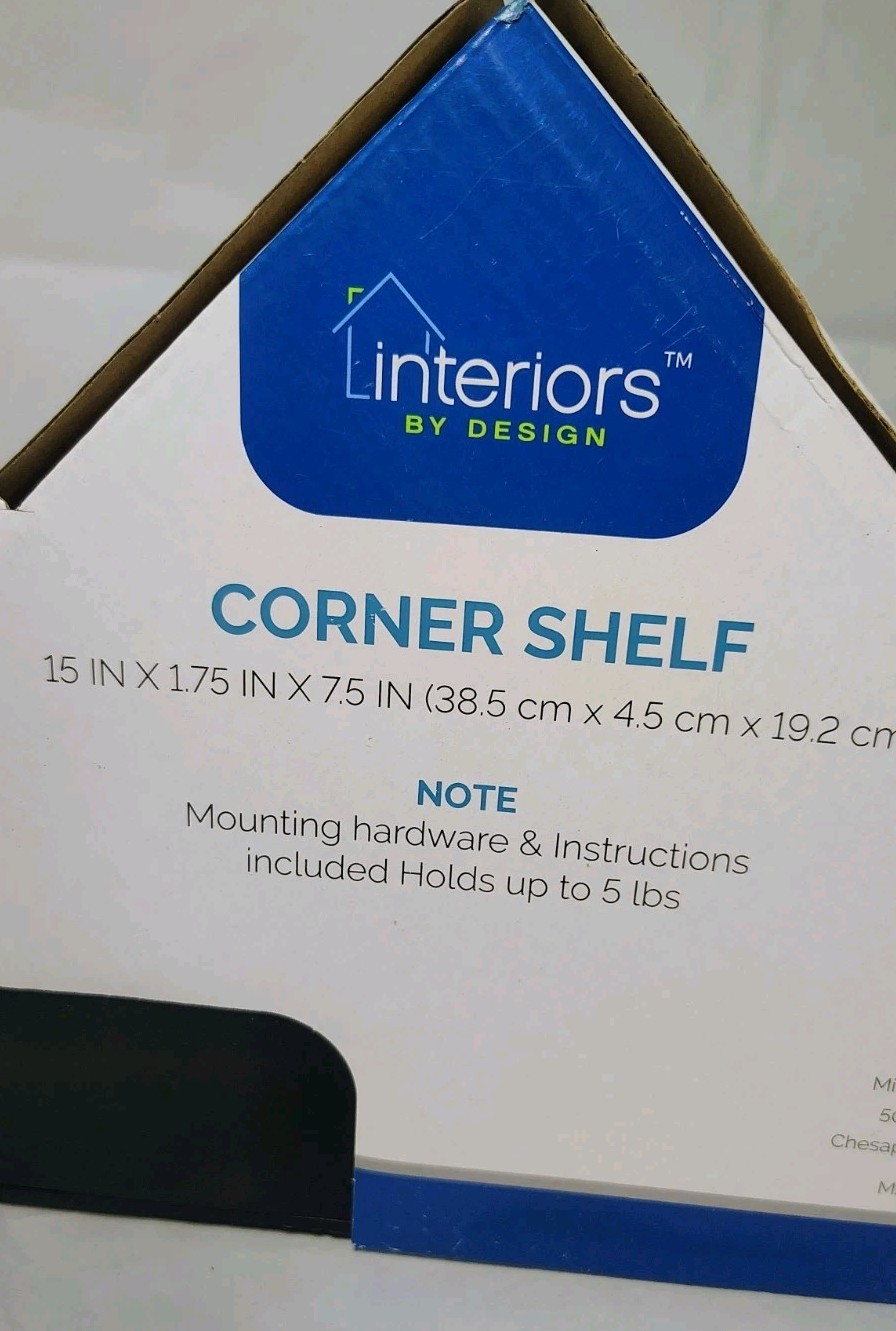 NEW Interiors By Design Black Corner Shelves 15in x 1.75in x 7.5in Plastic