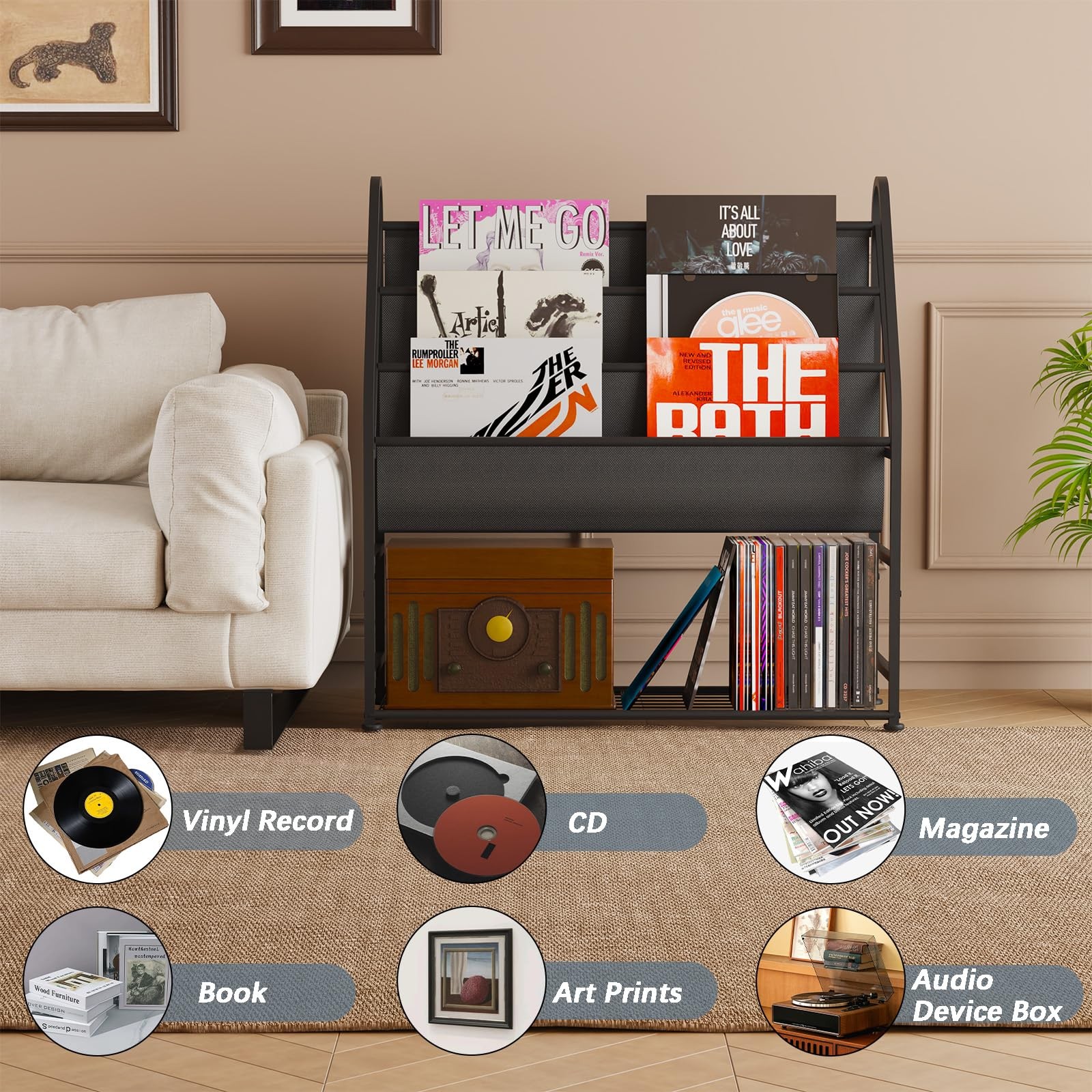 Vinyl Record Storage with Vinyl Shelf Display, Large Capacity Record Player S…