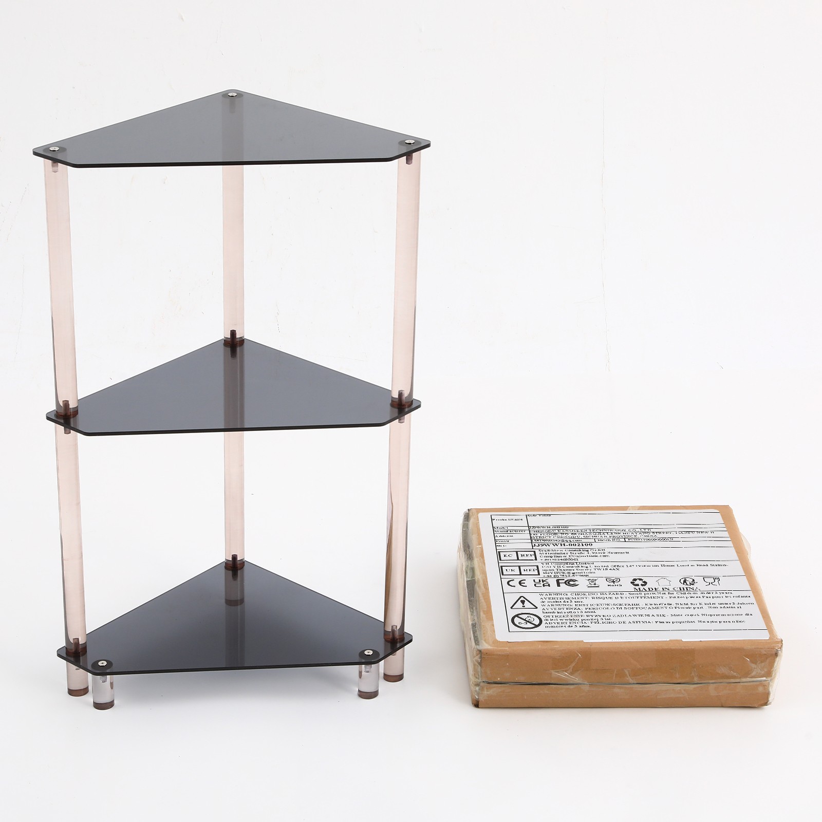 11.8*11.8*26in Triangle Corner Table 3 Tier Acrylic Living Room Side Table