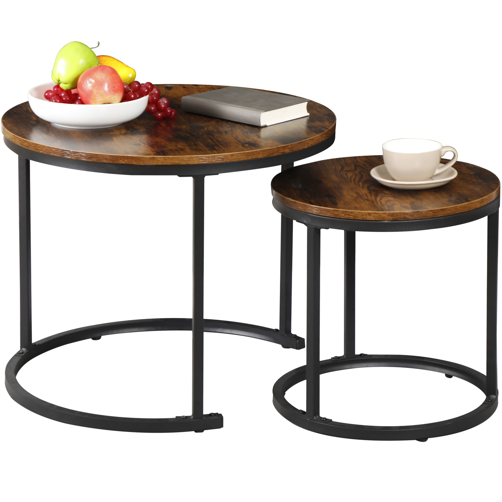 Set of 2 Nesting Coffee Table Round Side Table Industrial Style Home Office