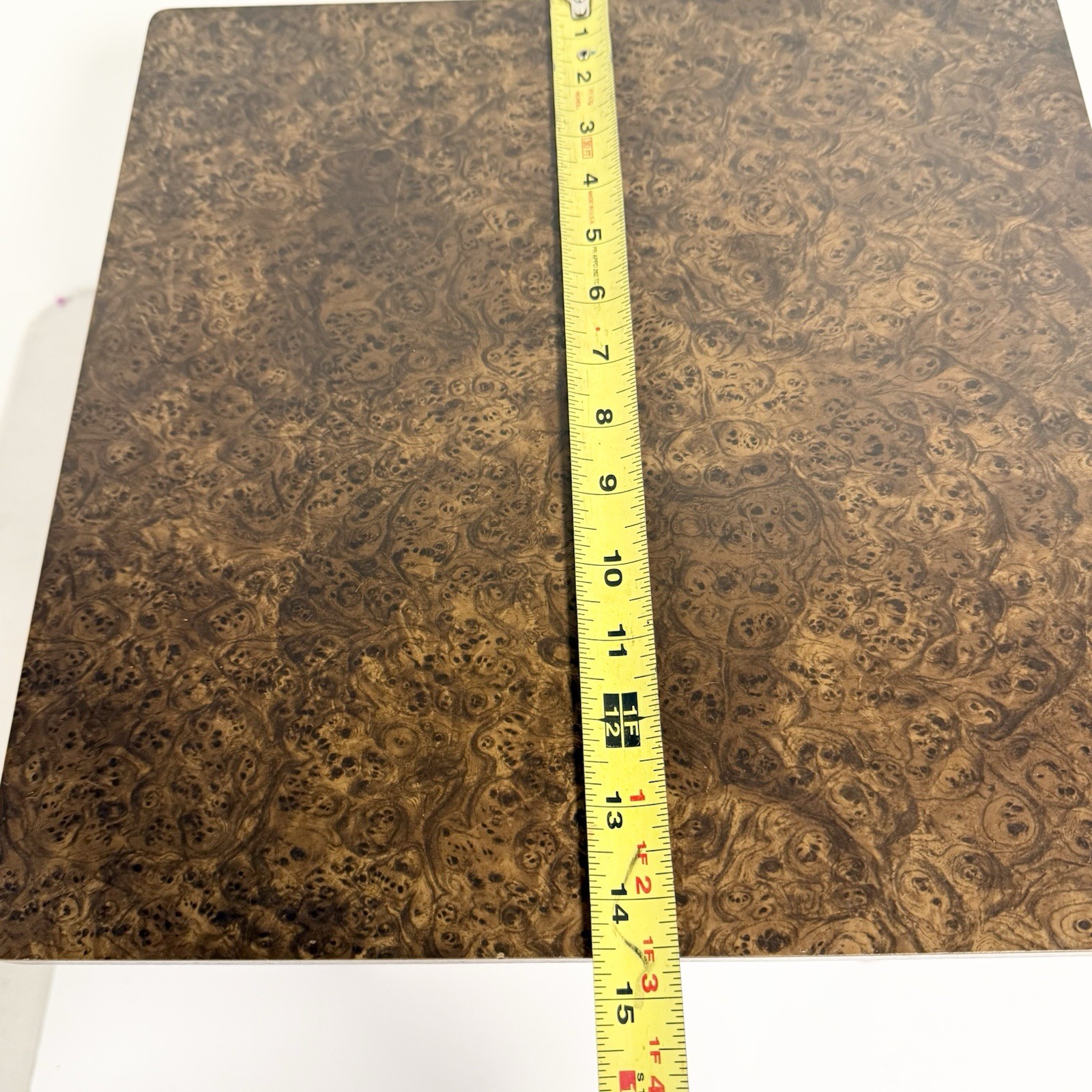 Vintage MCM Burl Wood Nesting Tables Mid Century Modern Laminate Square Set Of 2