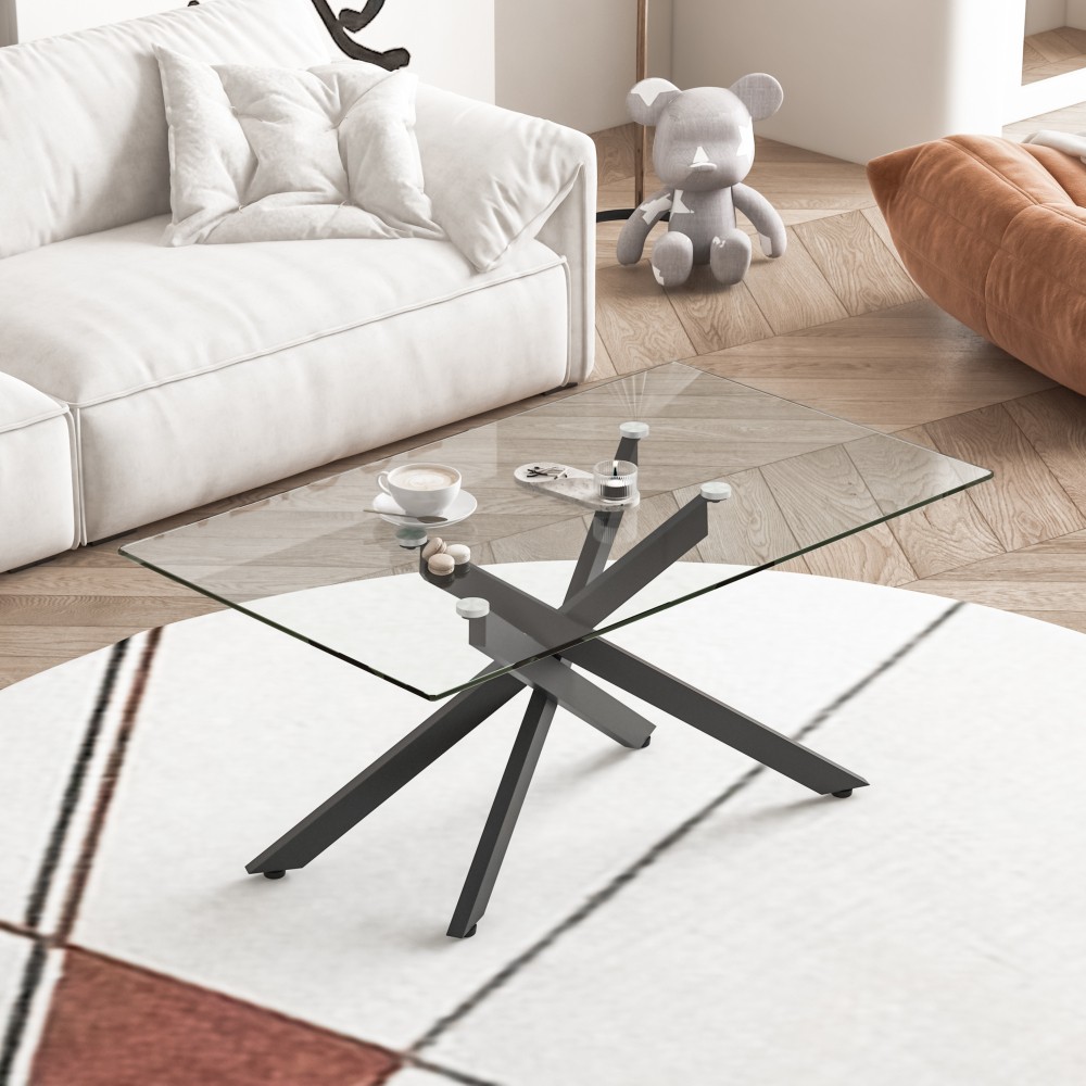 39.37″ Rectangular Clear Tempered Glass Coffee Table,Stylish Design