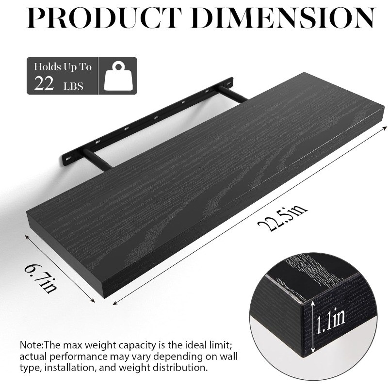 BAYKA Floating Shelves for Wall, 22.5 inches Black Wall Shelves