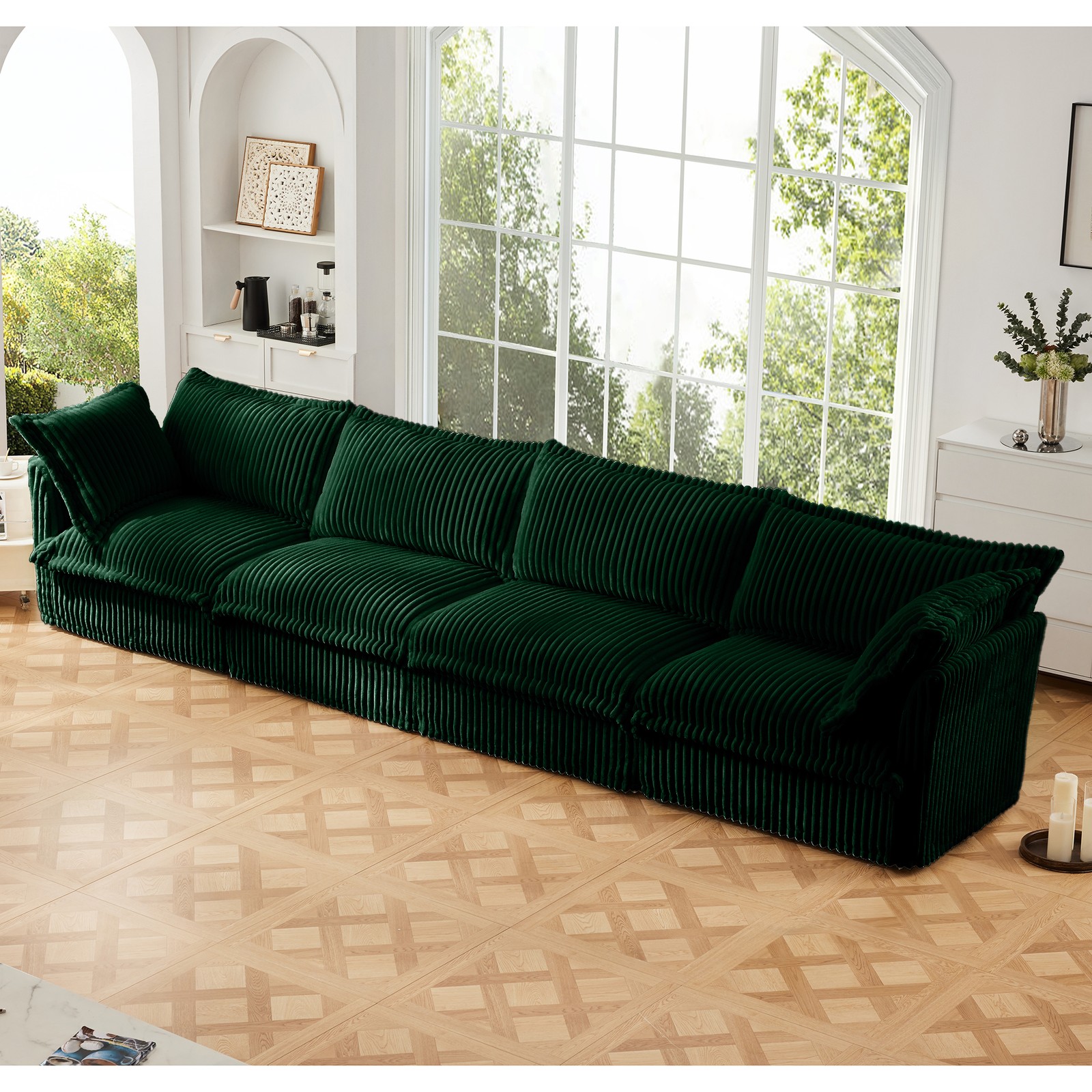 Modular Cloud Sofa 4 Seater, Deep Seating, Green Corduroy Removable Cover