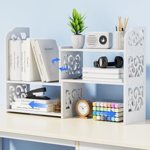 Desk Shelf for Top of Desk – Adjustable Desktop Organizer White – Patterned