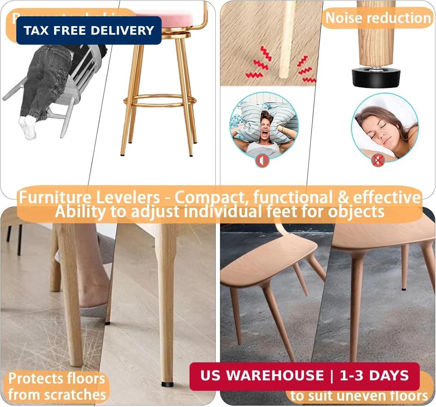 1/4″ Thread Leveling Feet, 12 PCS Adjustable Furniture Levelers with T-Nuts, Thr
