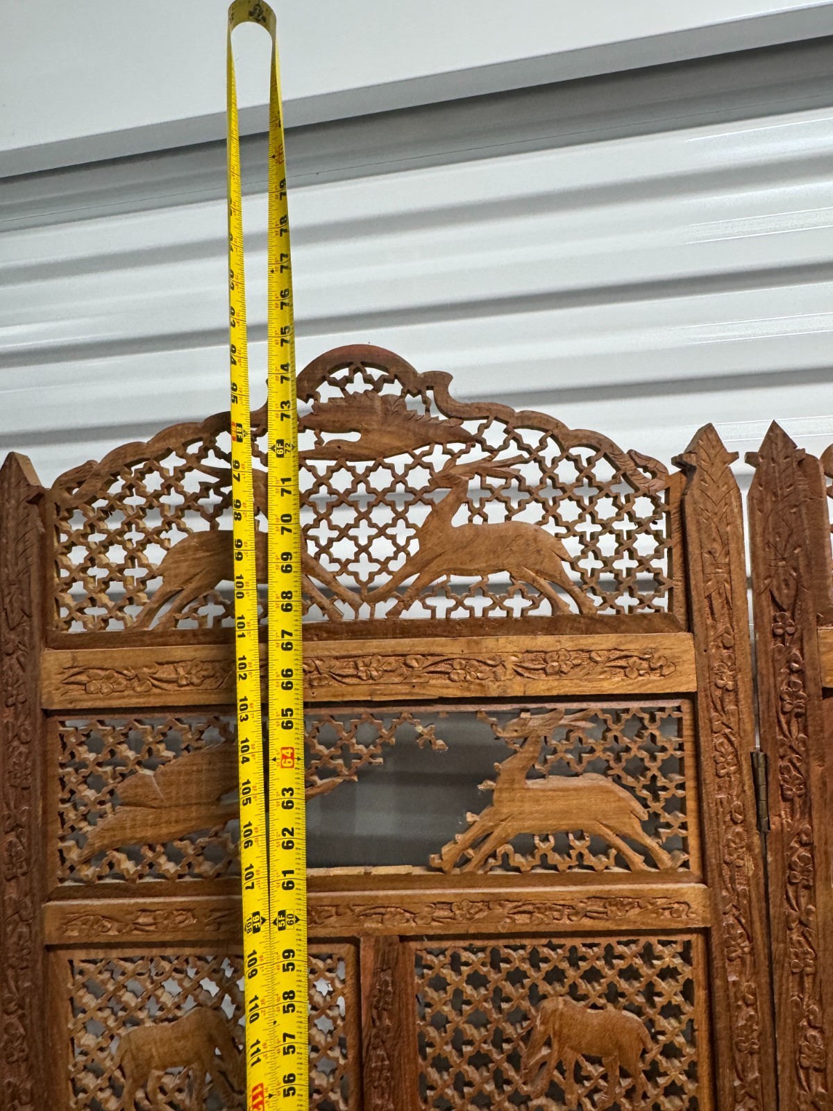 Mid-Century Carved Folding Four Panel Room Divider Screen NO SHIPPING