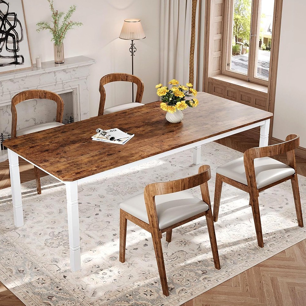 DINING TABLE FOR 6 TO 8 RECTANGULAR 78.7″ LARGE KITCHEN TABLE CHAMFERED CORNERS