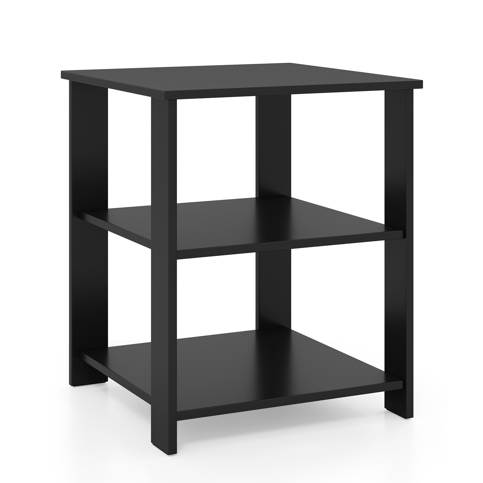 3-Tier End Table Square Side Table w/Open Storage Shelves for Living Room