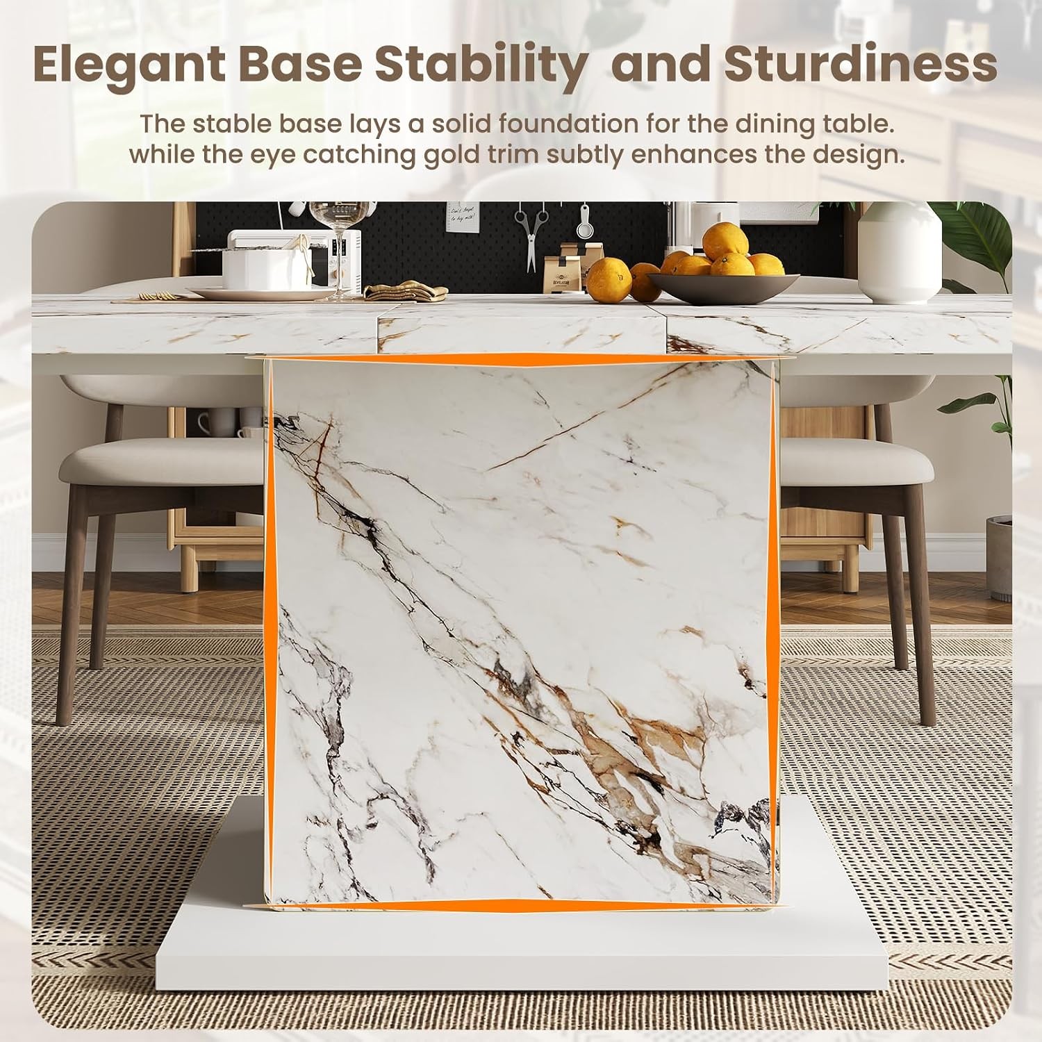 70″ Faux Marble Dinner Table，Rectangle Modern White Dining Table 6-8