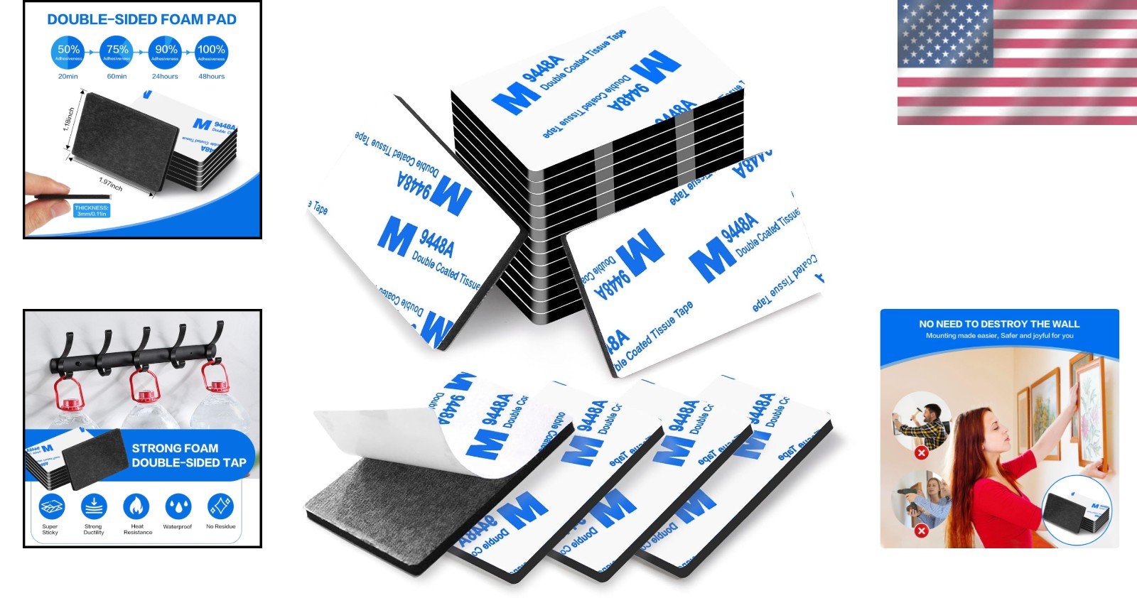 Durable Double Sided Adhesive Pads 48Pcs Impact Resistant and Heat Resistant