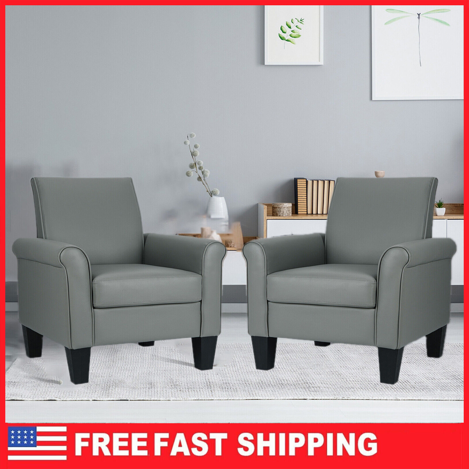 Set of 2 Faux Leather Armchair Modern Contemporary Accent Chair Living Room Cozy