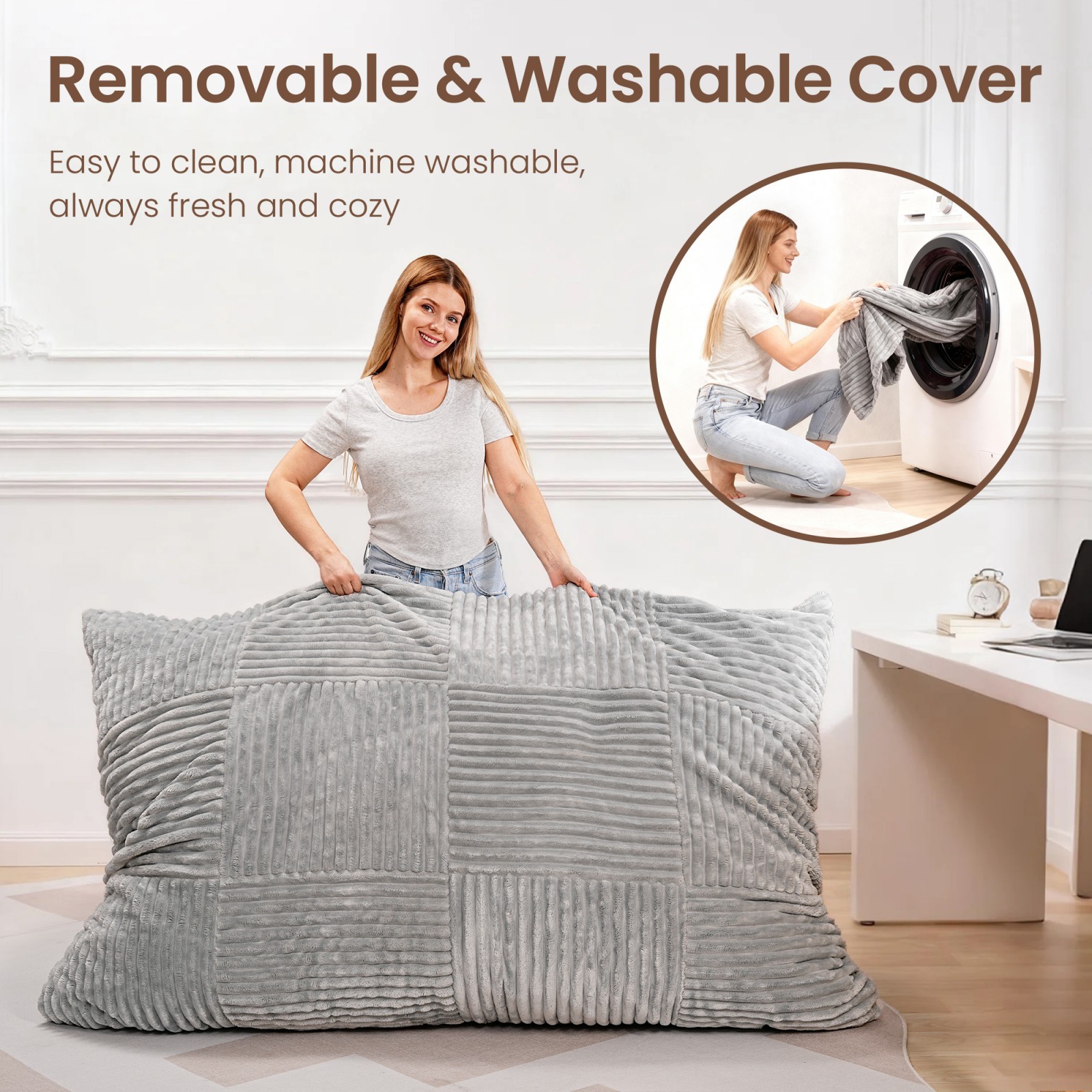 Bean Bag Chair with Filling Giant Beanbag Chair Adult Convertible Lazy Sofa Bed