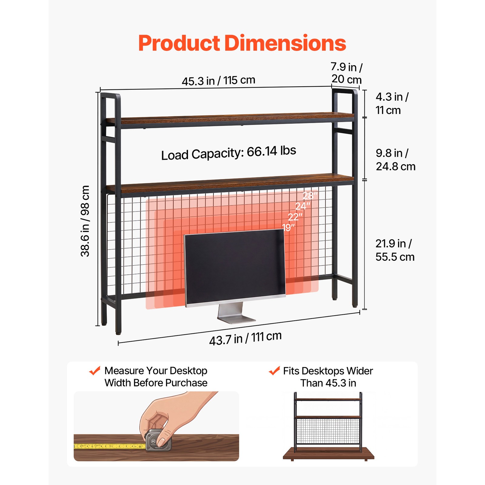 Uimoso 3-Tier Desktop Bookshelf with Grid for Countertop Storage, Black