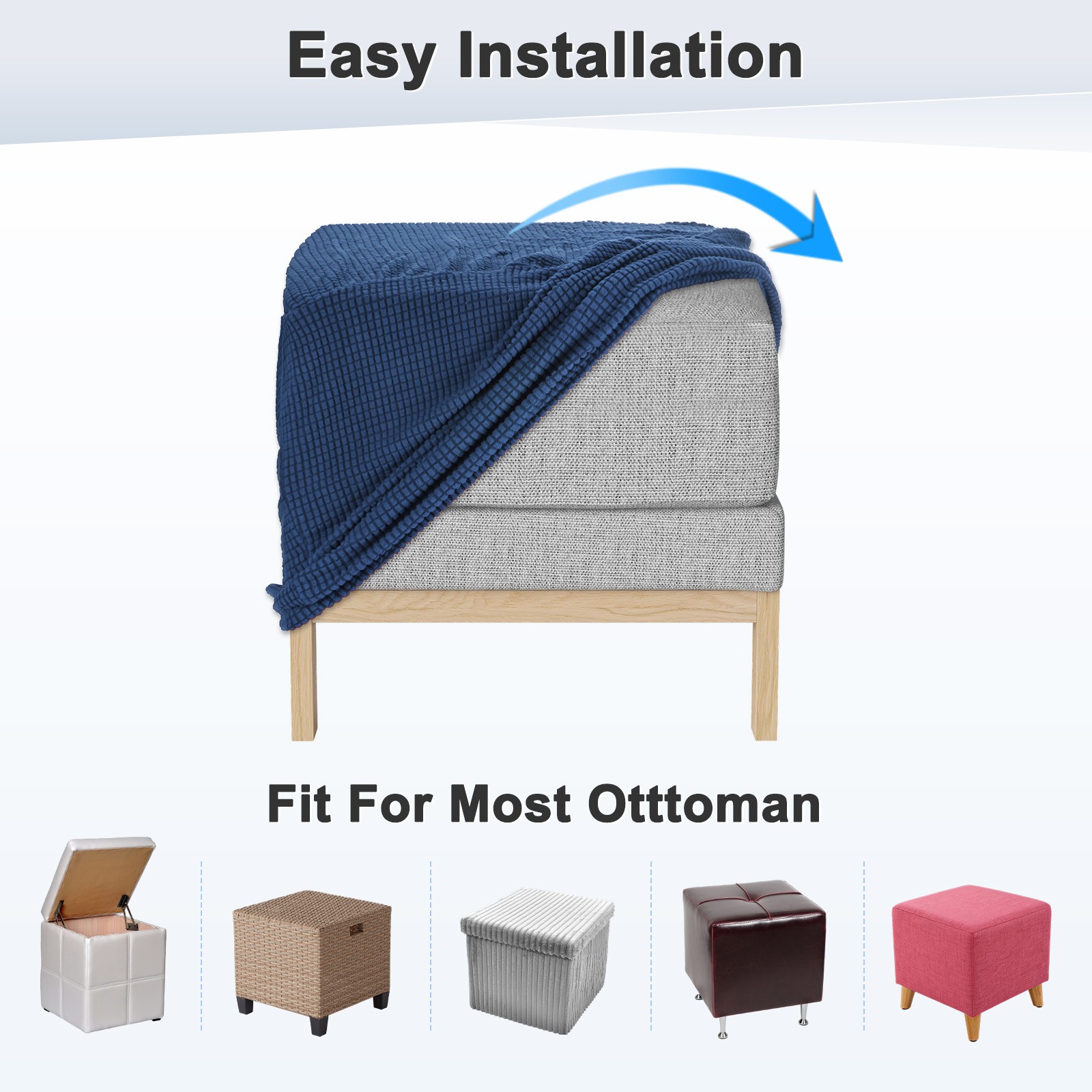 2-Pack 13″x13″x15″ Square Ottoman Slipcovers Footstool Protector Light Blue