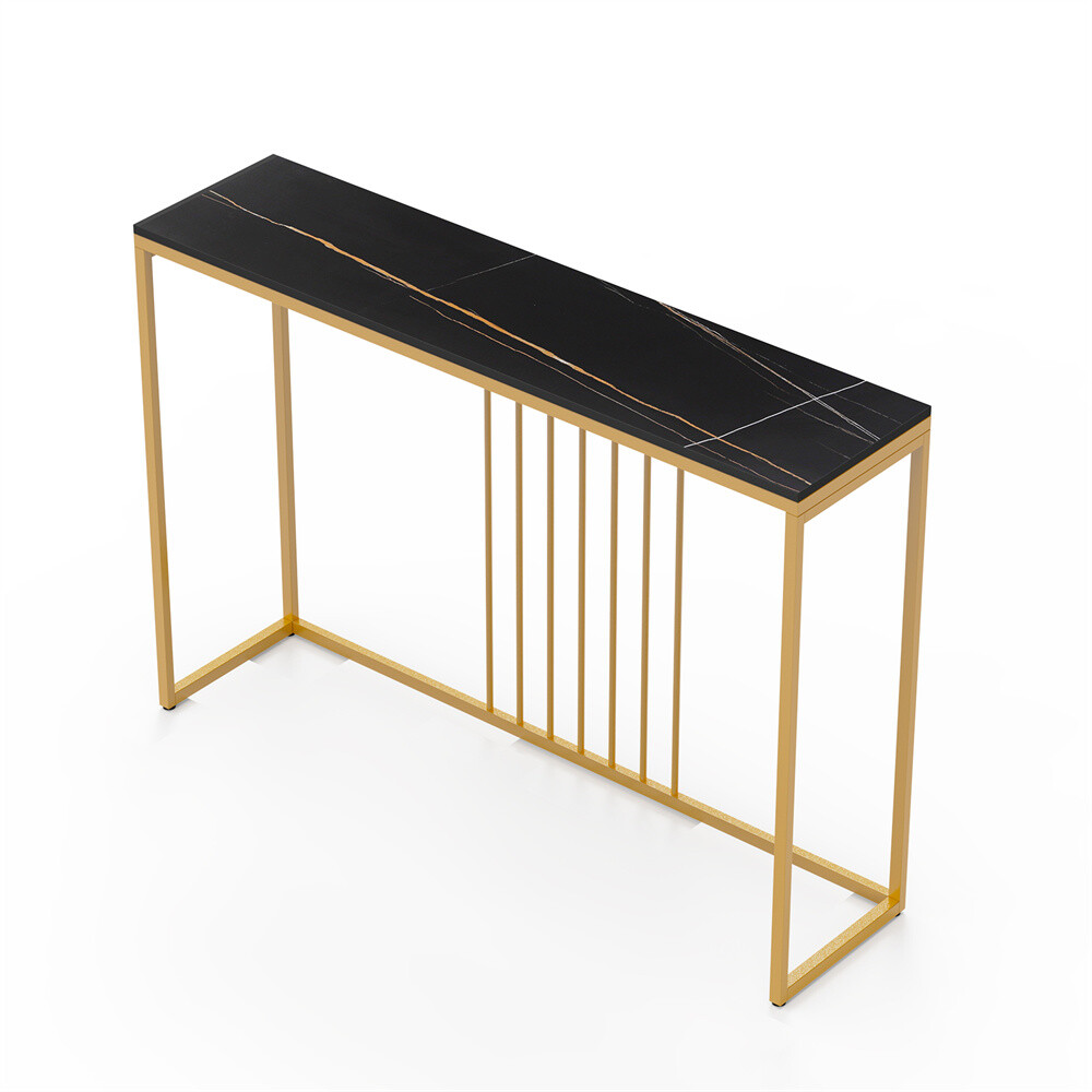 49.2in Extra Long Console Table Marble Entryway Table Gold + Black Accent Table