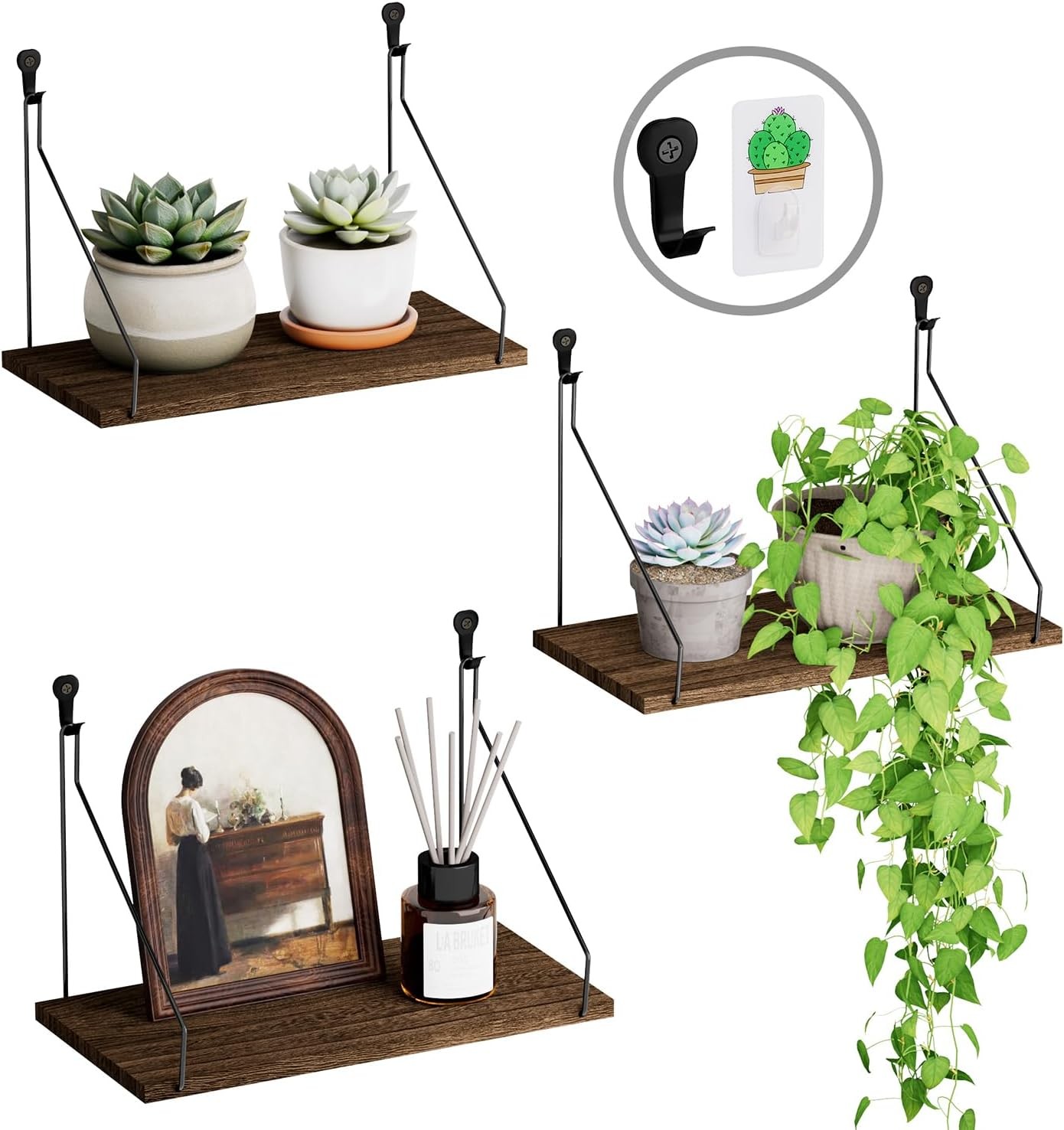 Elevate Your Space with Rustic Wood Floating Shelves Set of 3- for Bedroom,
