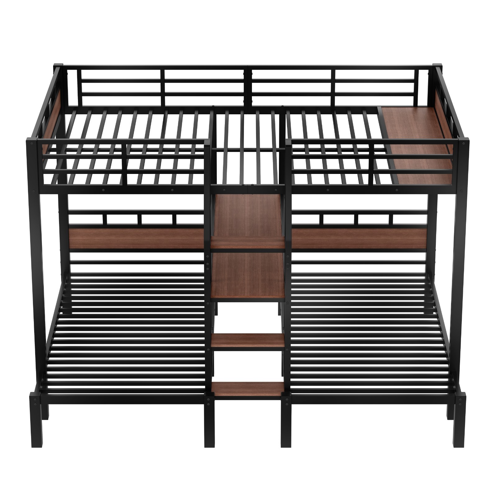 Twin/Queen over Twin over Twin Metal Bunk Bed Triple Bunk bed w/Storage Shelves