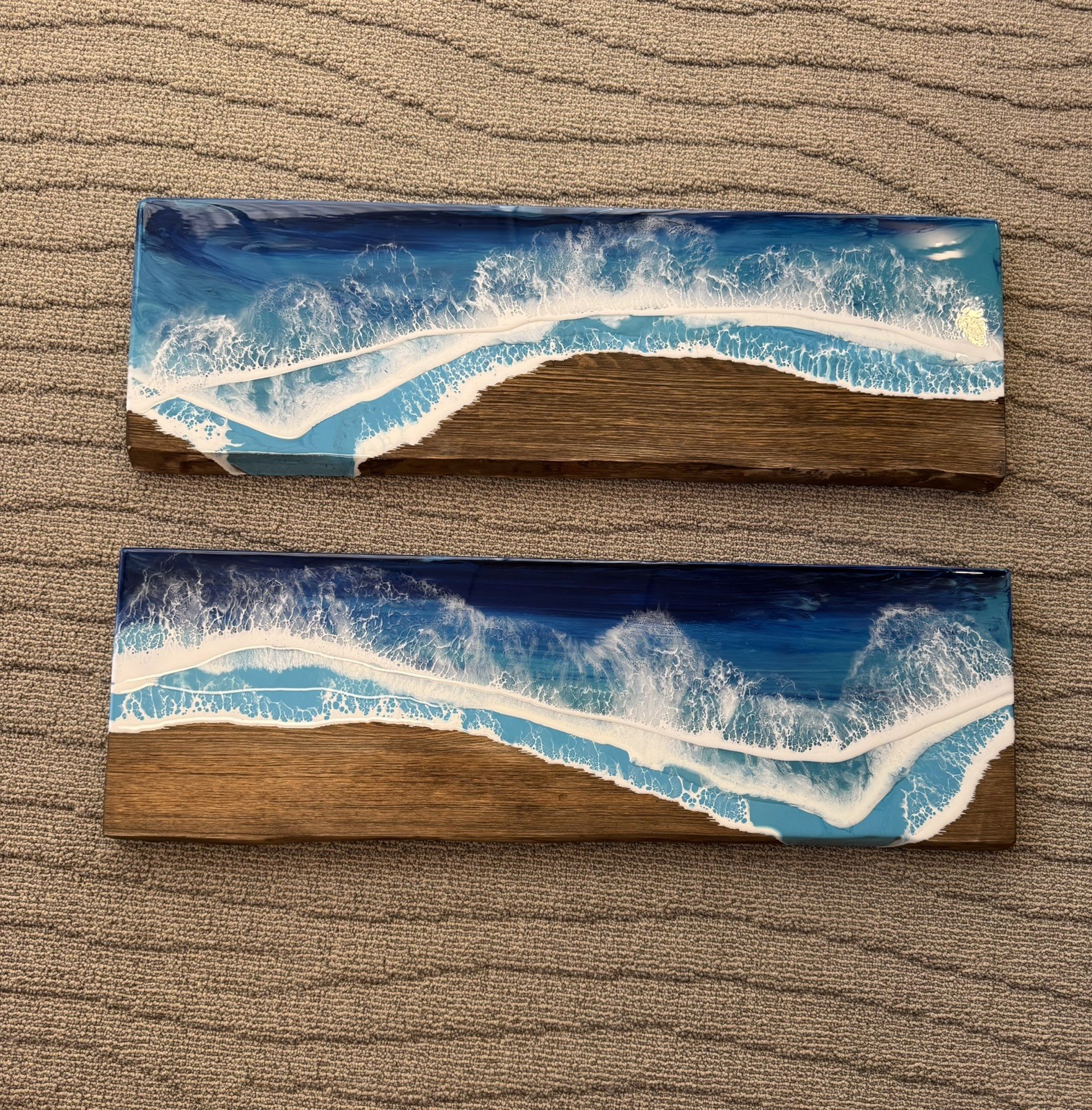 2 Live Edge Wood Shelves With Resin Waves