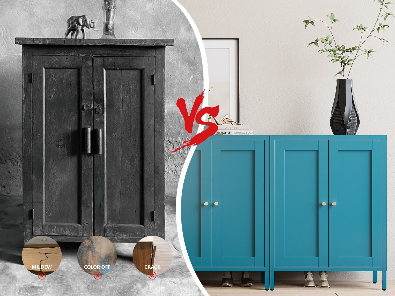 Blue Metal Storage Cabinet, Metal Mesh Accent Cabinet