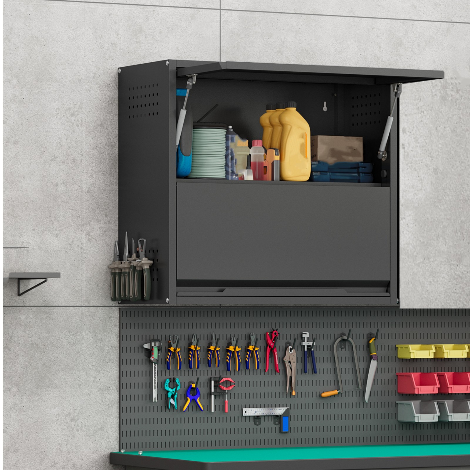 Wall Mounted Metal Garage Cabinet Storage Cabinet w/Shelf, Kitchen Wall Cabinet