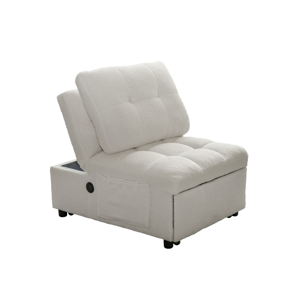 Single Sofa Bed Without Armrests, Soft Teddy Fabric Texture, Skin-friendly