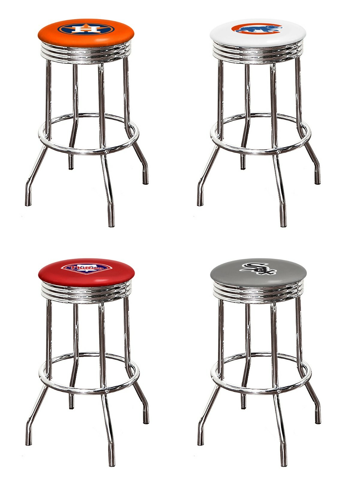 Bar Stool MLB 31″ Tall Retro Chrome Swivel Seat Colored Vinyl Team Logo Decal