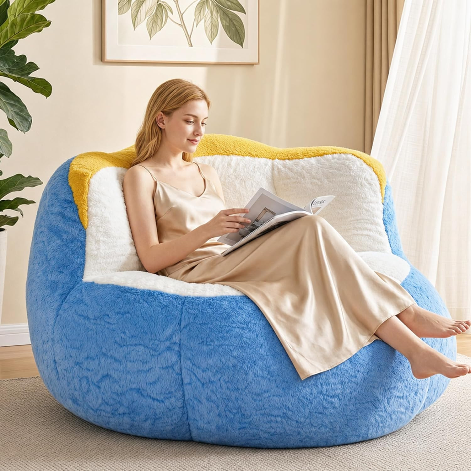 Oversized Multicolor Faux Fur Bean Bag Chair for Adults – No Assembly Needed