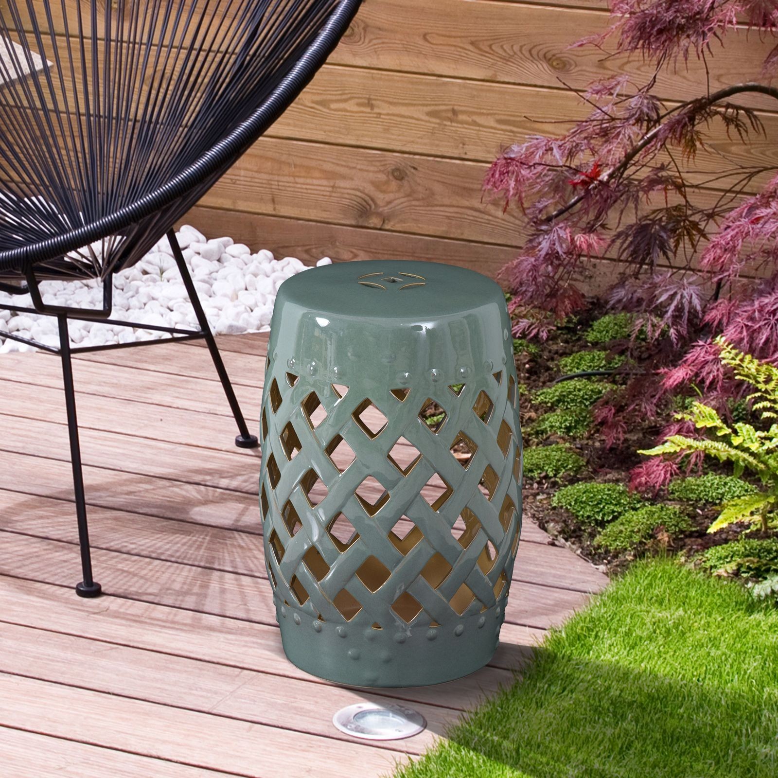 Functional Ceramic Garden Stool 300lb 12.5″ x 18″ in Vibrant Green