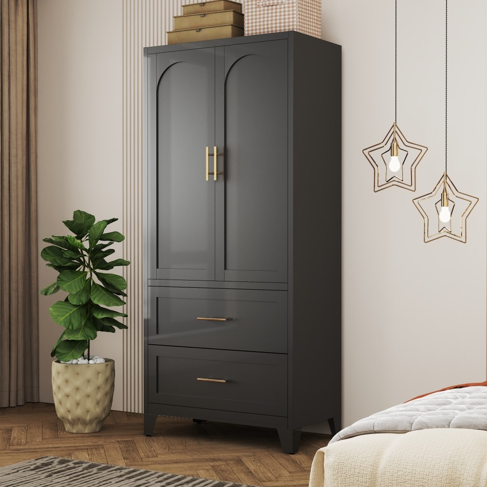 71″ Metal Armoire Wardrobe Cabinet with Hanging Rod, Wardrobe Closet with 2 Door
