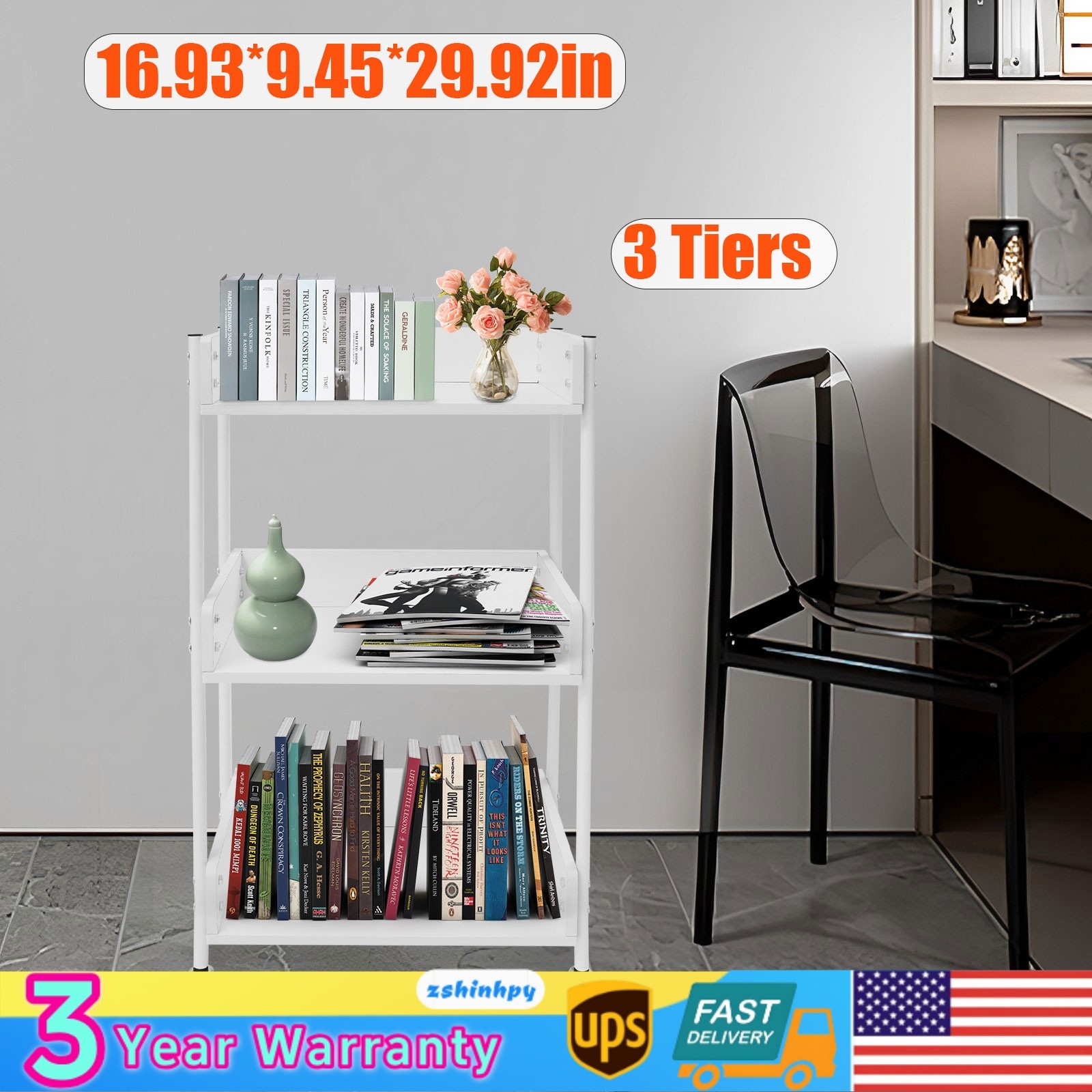 3 Tier Portable Bookshelf Bookcase For Small Space Dorm Open Three Shelf Display