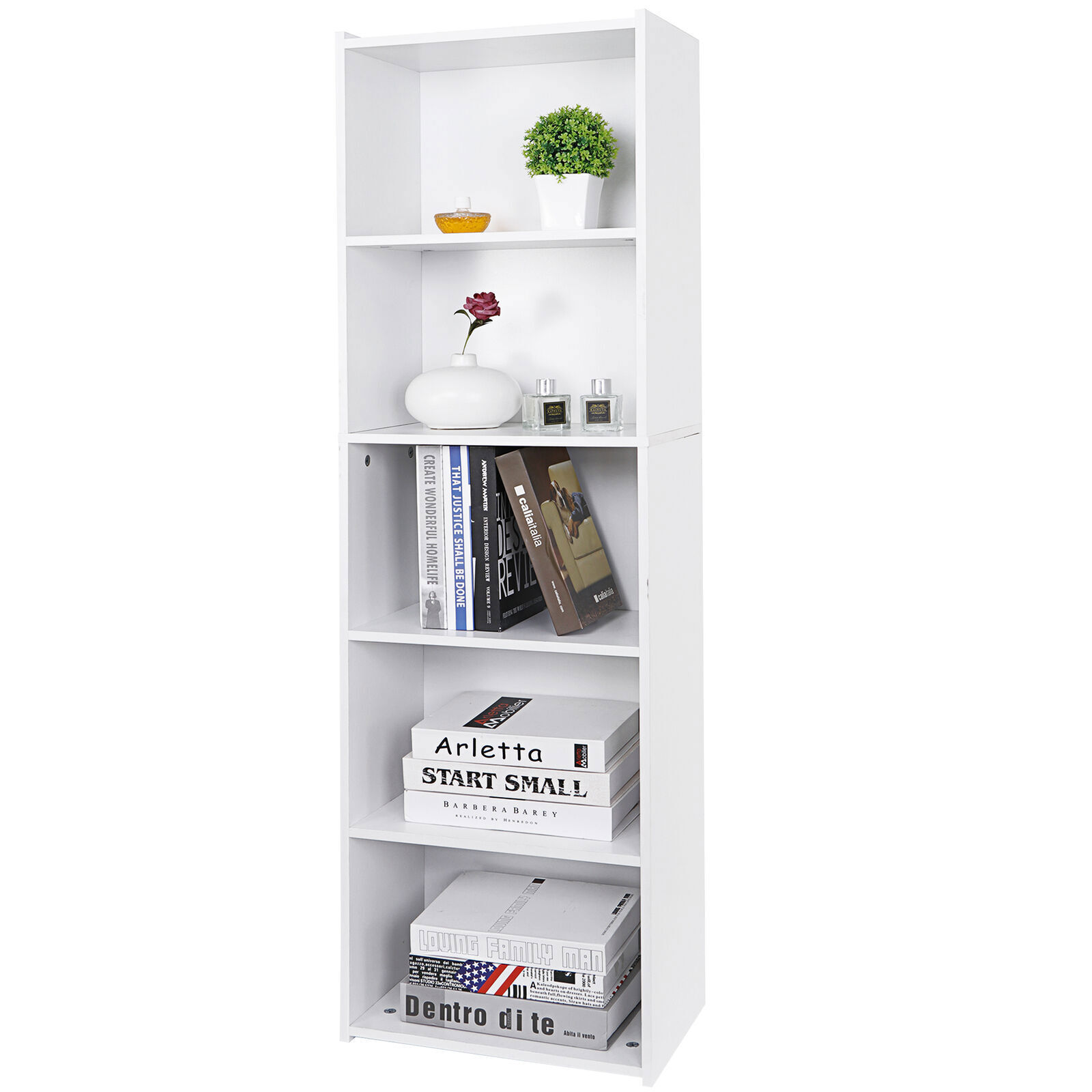 5 Tier White Bookcase Bookshelf Storage Wall Shelf Organizer Black/White