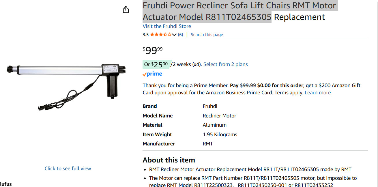 Fruhdi Power Recliner Sofa Lift Chairs RMT Motor Actuator Model R811T02465305