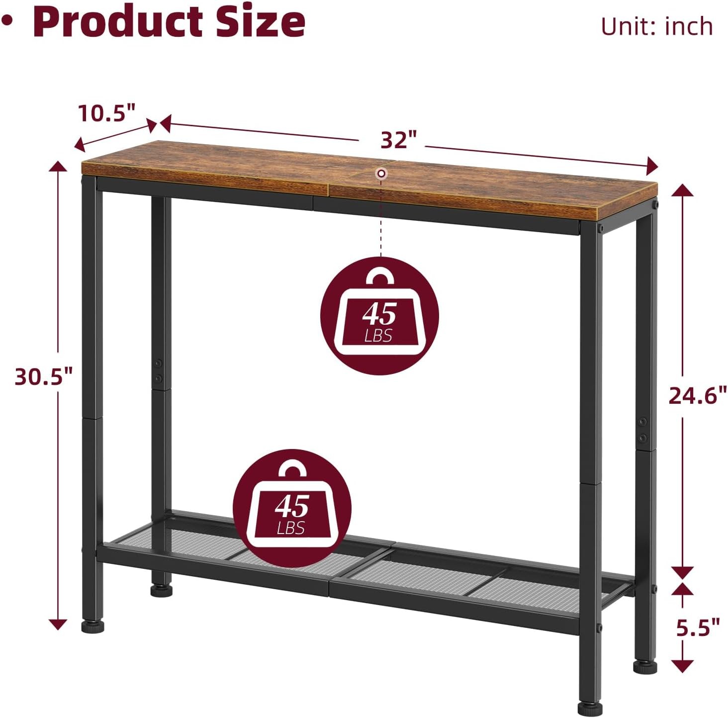 Console Table 32″ Sofa Table W/ Storage Shelf Narrow Entryway Table Hallway